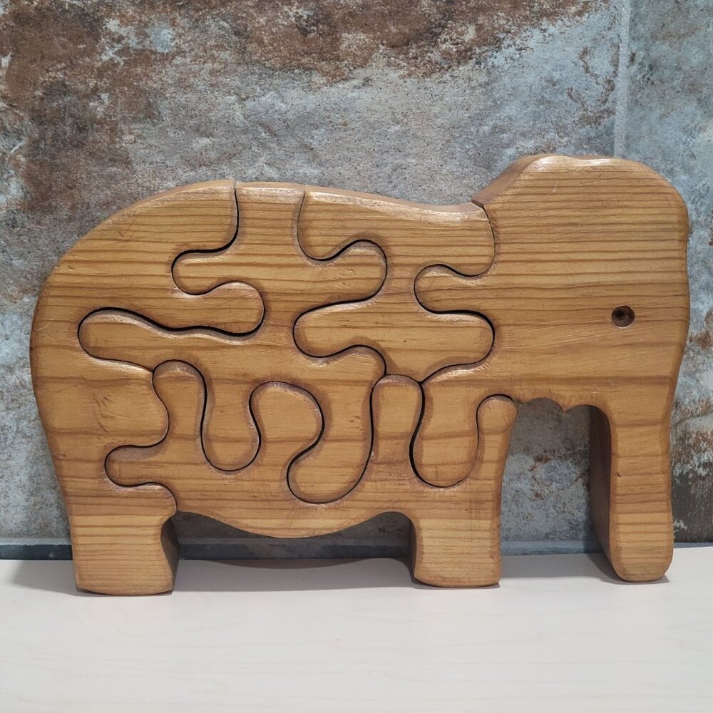 Vintage Standing Handmade Wooden Elephant Jigsaw Puzzle